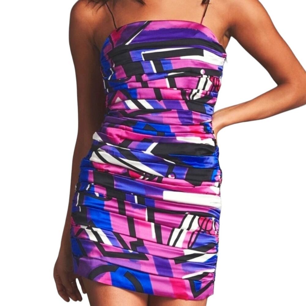 Retrofete Elsie Graffiti Pleated Micro Mini Dress Multi Colored Medium